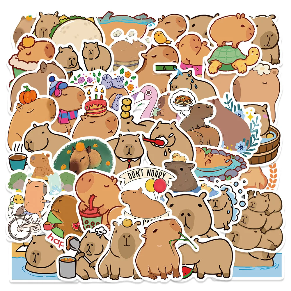 

10/30/50PCS New Trendy Cartoon Cute Capybara Graffiti Skateboard Cup DIY Waterproof PVC Children's Toy Reward Sticker Wholesale