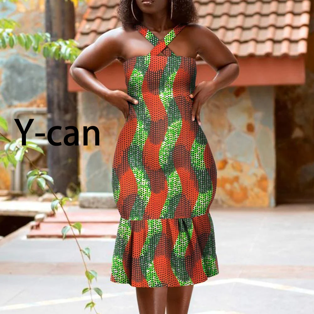 

African Dresses for Women Traditional Bazin Riche Ankara Print Sexy Slip Skirt Mini Mermaid Party Vestidos Dashiki Y2225001