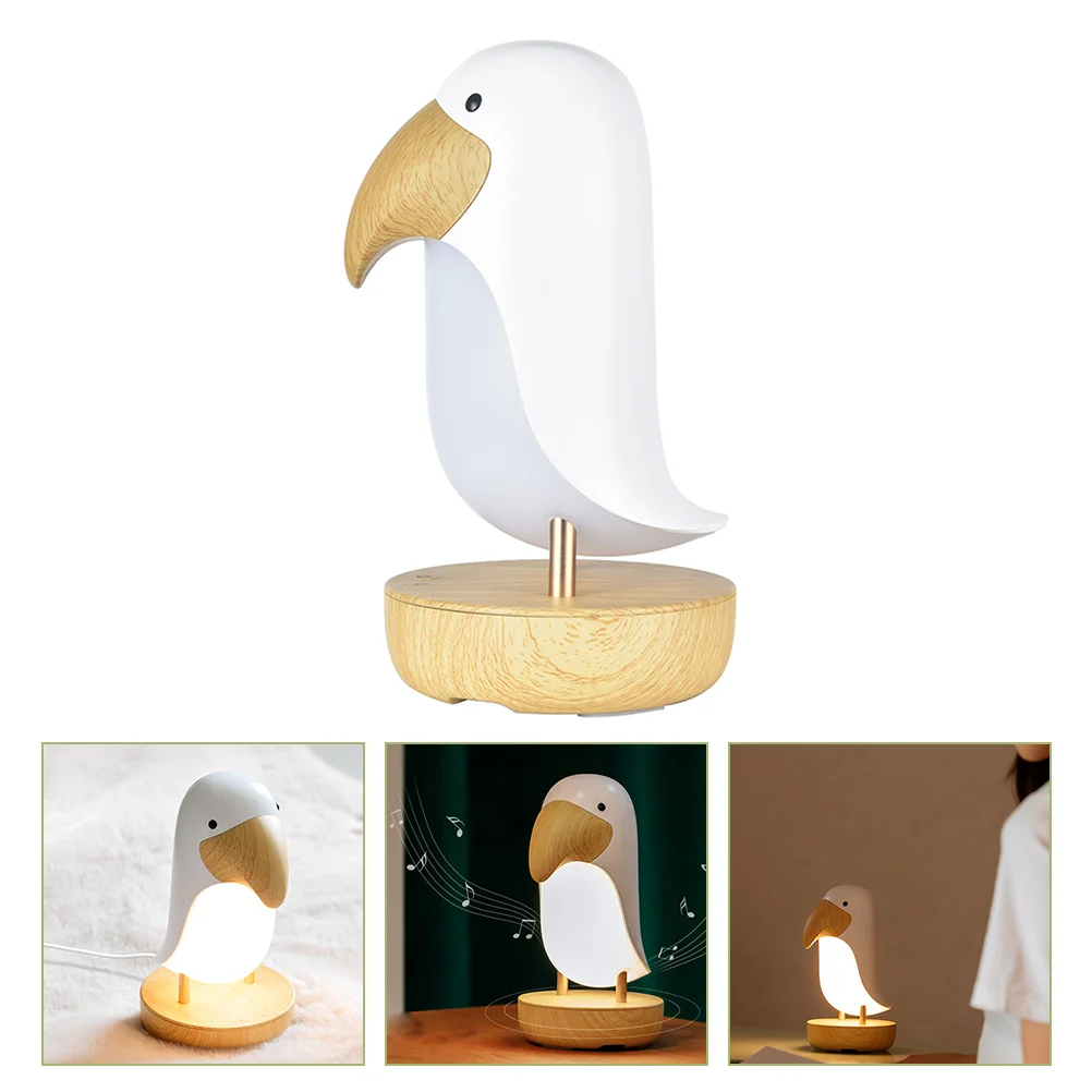 

USB Rechargeable Dimmable Bedside Night Light Wooden Bird Night Lamp Speaker