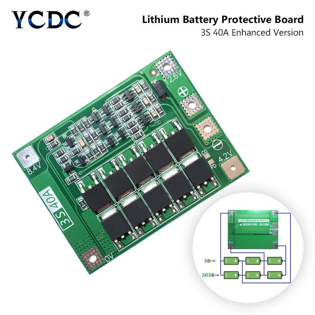 

Защитная плата PCB BMS для зарядного устройства литиевых батарей 3S, 40 А, 11,1 В, 12,6 в, 18650, для сверла, 40 А, Текущий Модуль Lipo Cell, улучшенная версия