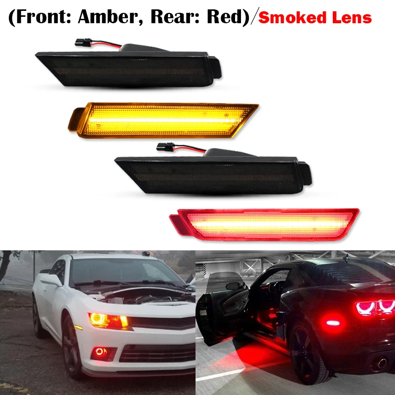 

IJDM автомобильные передние и задние боковые габаритные огни Янтарный/белый красный для 2010-2015 Chevy Camaro передний бампер светодиодный крыло/боковой маркер мигалка