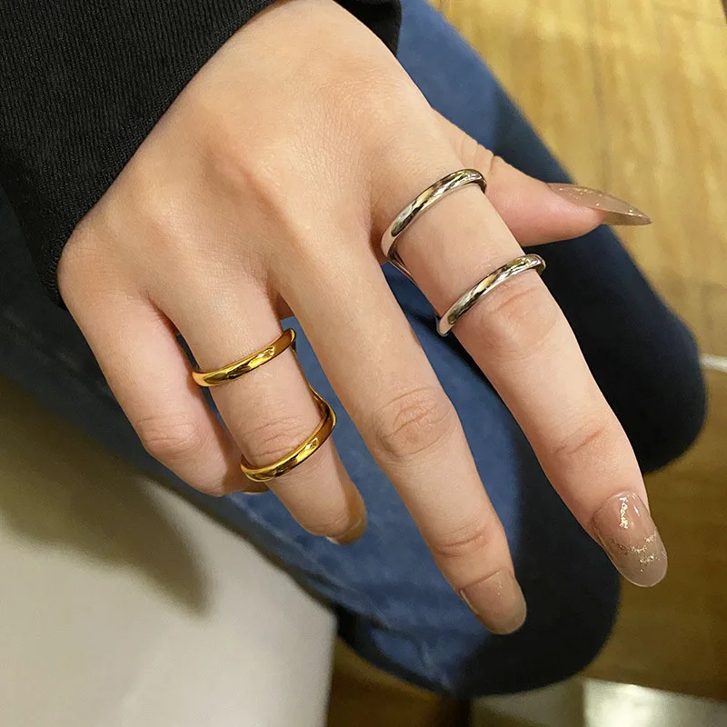 

Новинка 2023, простые двухслойные золотистые и Серебристые открытые металлические аксессуары для пальцев, ювелирные изделия