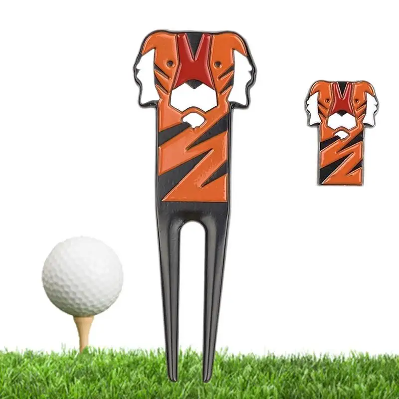 

Metal Golf Divot Tool Cartoon Small Tiger Ball Golf Fork Easy To Carry Golf Repair Accessories