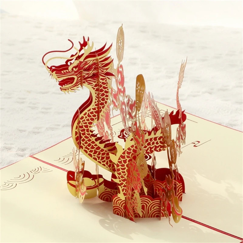Ручной работы 3D всплывающие новогодние открытки с китайским драконом 2024