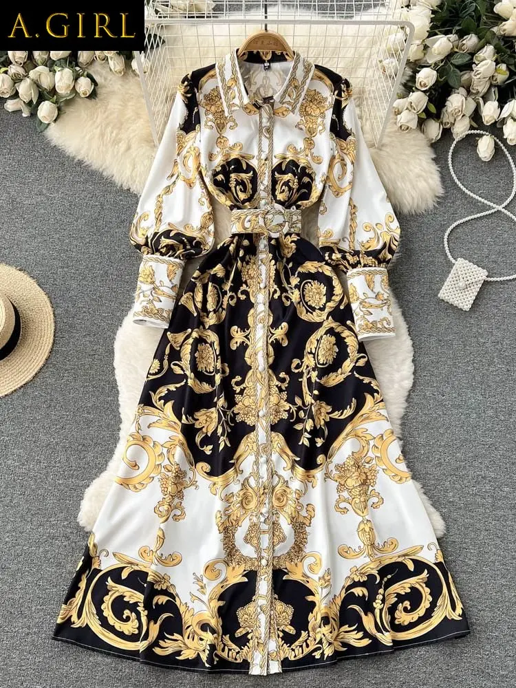 

Женское модельное платье макси, дизайнерское длинное платье с принтом и длинным рукавом, очаровательное платье в стиле ретро, весна-осень