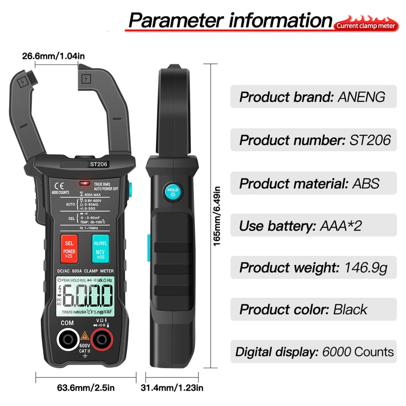 Digital Clamp Meter 6000 Counts True RMS Multimeter DC AC Current Volt Resistance Tester Voltmeter digital |