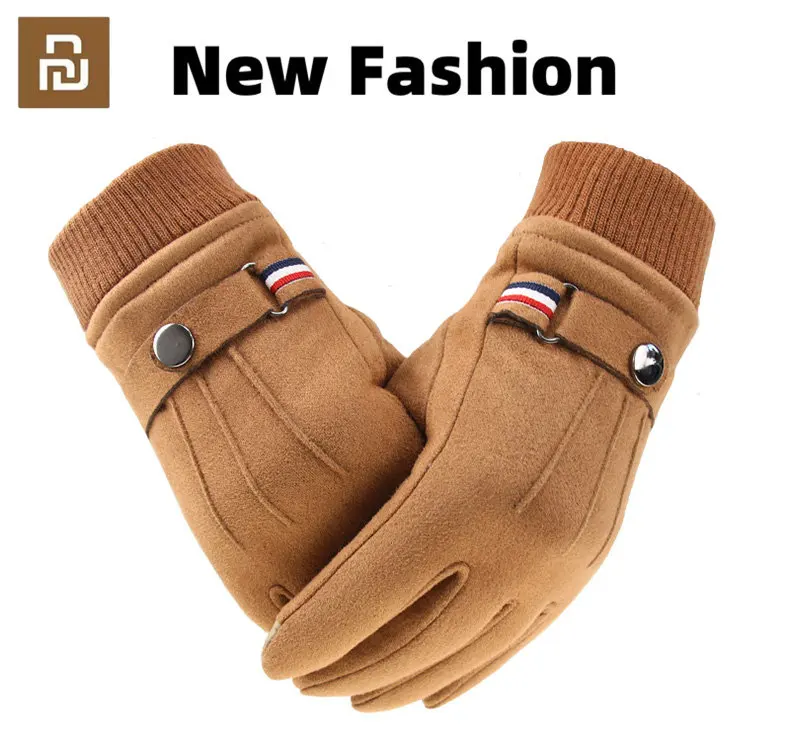 

Men's Winter Gloves Suede Warm Split Finger Gloves Outdoor Sport Driving Buckle Design Male Touch Screen Mittens 2022 New Gift