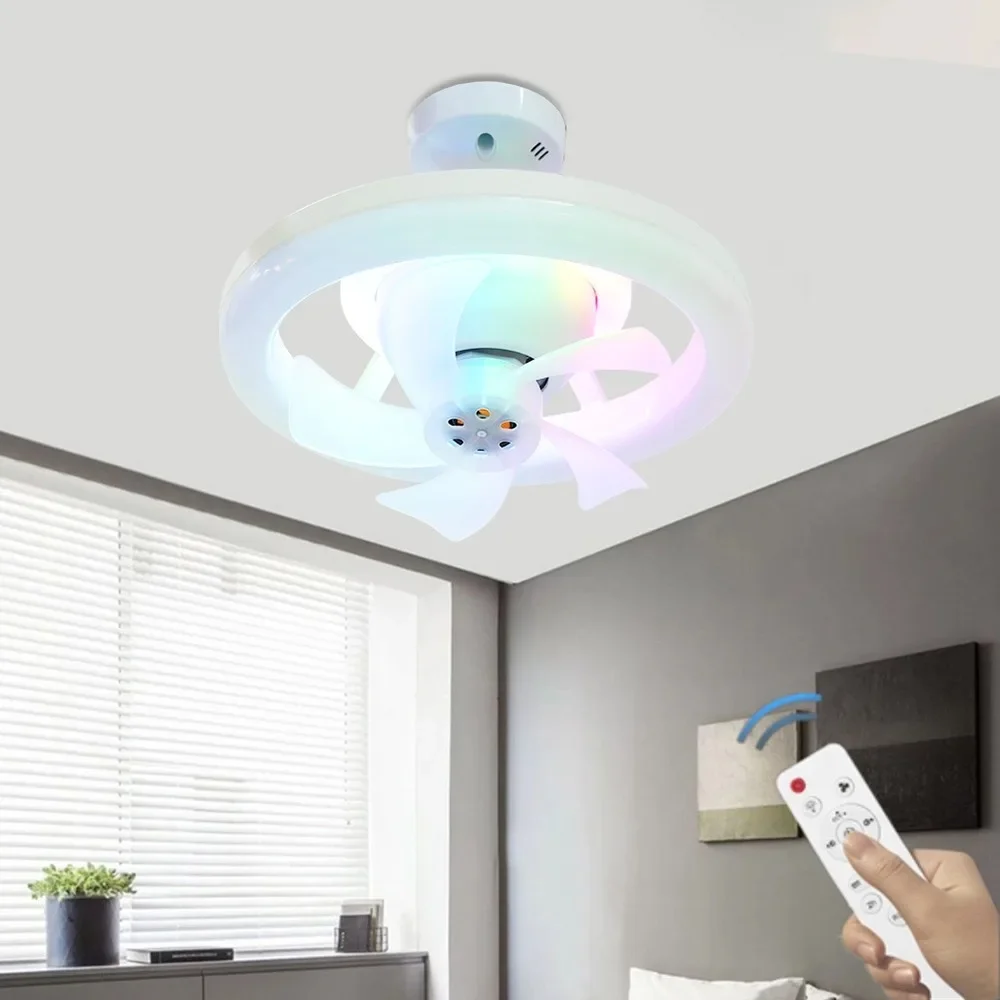 Умный бесшумный потолочный вентилятор E27 с дистанционным управлением и