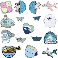 blue airplane sailing egg noodle bowl shark wolf mushroom love surf rooster coffee cup metal enamel pin lapel sweater jewelry
