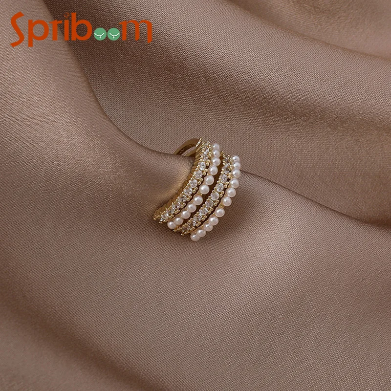 

Multilayer Pearl Zircon Earrings for Women Imitation Pearls Ear Cuff No Piercing Earring French Retro Jewelry Simple Accessories