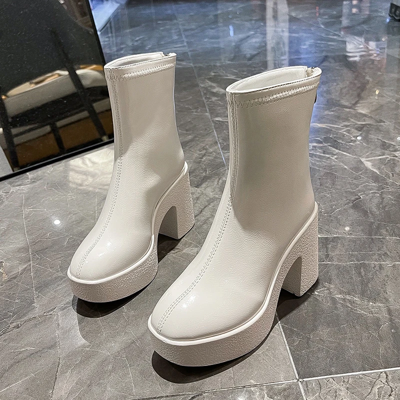 

Женские короткие ботинки, Новинка осени и зимы 2021, водонепроницаемые ботинки челси на платформе и высоком каблуке в европейском и американс...