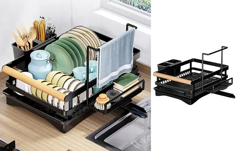 

Dish Drying Rack Countertop Dishware Rust-Proof Drainboard Bowl Drainer cutlery Storage Rack utensils holder kitchen gadgets