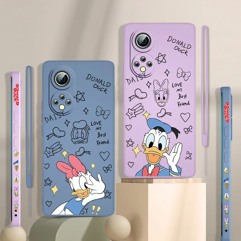 

Disney Donald Daisy Duck Phone Case For Huawei Honor 60 SE 50 30S 20 20E 10X 10i 9X 9C 9S 8A Liquid Left Rope Funda Cover