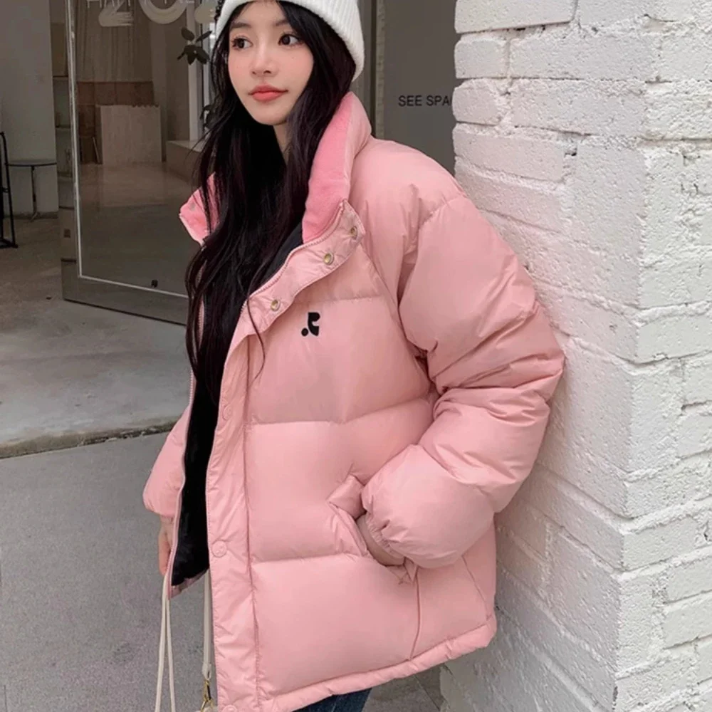 Женский короткий пуховик зимняя Корейская короткая куртка с воротником-стойкой