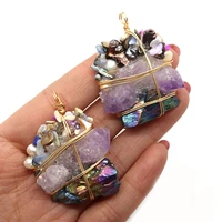 exquisite irregular amethyst pendant 25 50mm colorful crystal pearl winding charm fashion jewelry diy necklace earring accessory