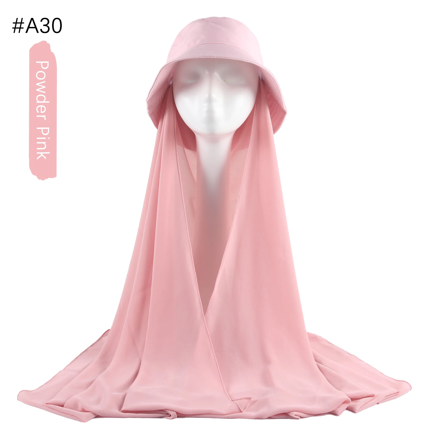 Musilm Women Chiffon Hijab With Bucket Hat Cap Summer Fisherman Caps with Chiffon HIjabs Ready To Wear Instant Chiffon HIjabs