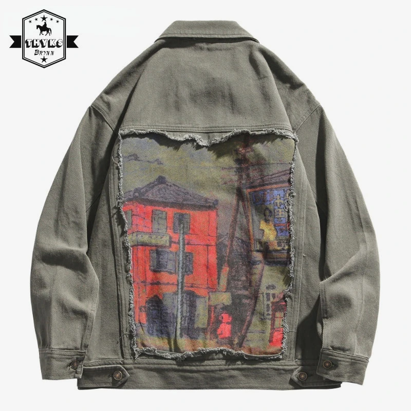 

Мужская джинсовая куртка в стиле Харадзюку, свободная куртка с лацканами в японском стиле ретро, состаренная потертая верхняя одежда для пар, куртка из денима на весну и осень