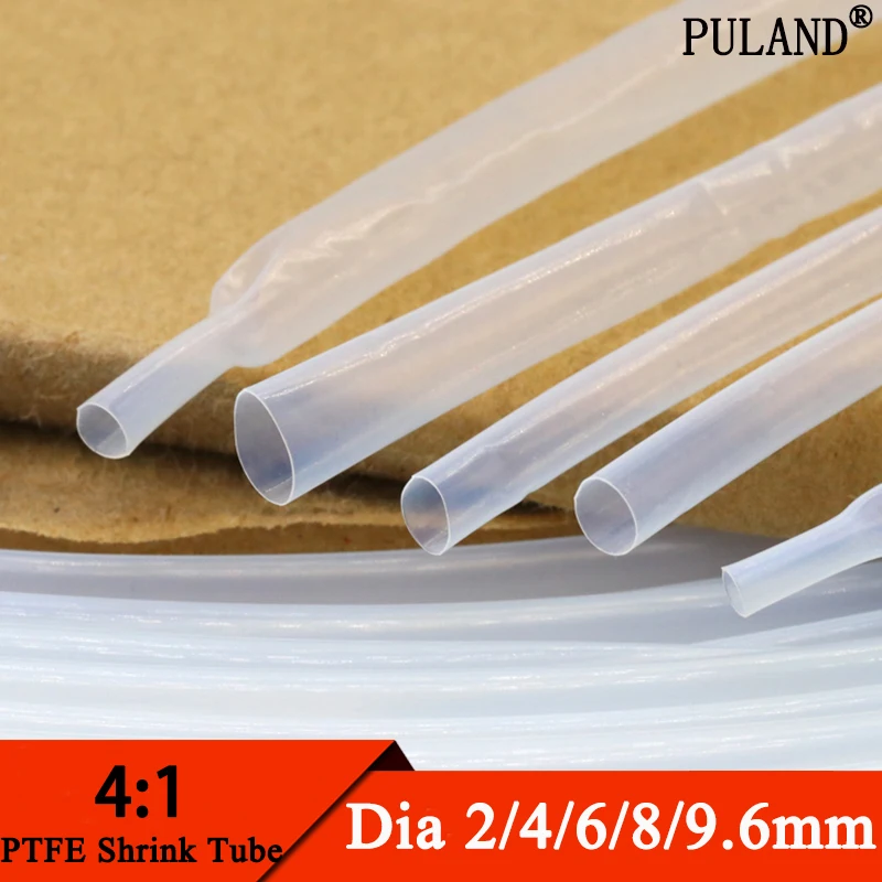 1 м, диаметр 2 мм, 4 мм, 6 мм, 8 мм, 9,6 мм, термоусадочная трубка из ПТФЭ 4:1, коэффициент усадки, высокая температура градусов. C/600V полупрозрачный
