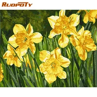 ruopoty oil painting by numbers paint kit on canvas yellow flower number painting wall art picture on number for adults diy gift