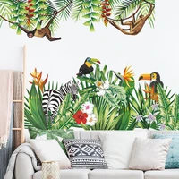 cartoon parrot tree vine monkey tropical green plant zebra horse wall stickers home decoration wall room decor home wallpaper