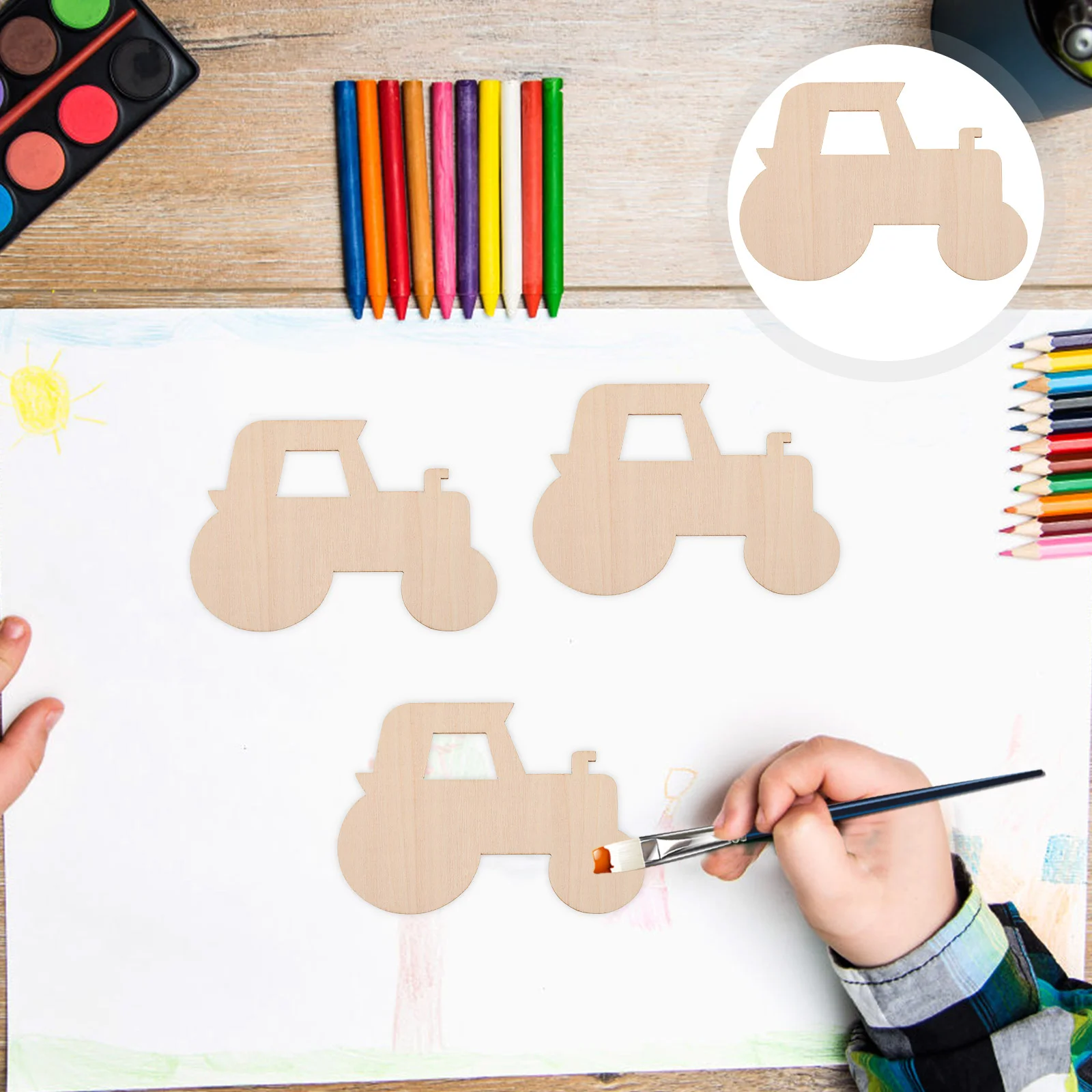 이рони DIY Niedokończone wycinanki samochodowe w kształcie ciągnika Kreskówka Drewniane wióry graffiti Wisiorek Woodsy Decor