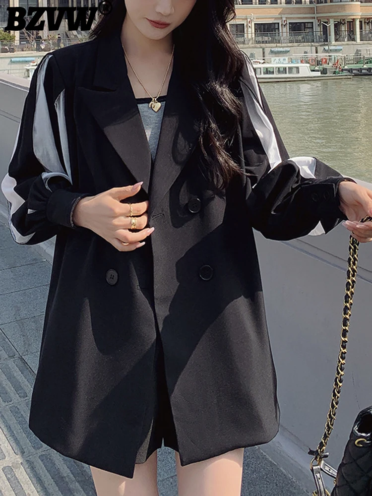 

BZVW Lantern Sleeve Designer Blazer For Women Loose Fashion Versatile Double Breasted Suit Coat Female 2023 New Trendy 25X01590