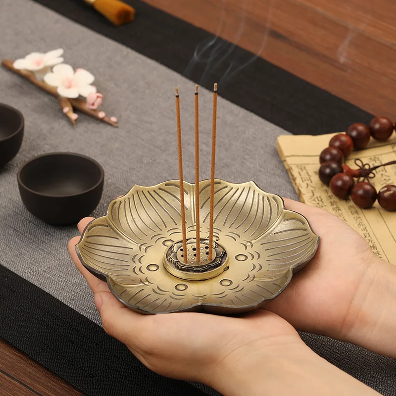 

Stick Censer Plate Candlee Vessel Vintage Kit Base Metal Orthodox Brass Candlee Vessel Lotus Incienso Quemador Temple For Home