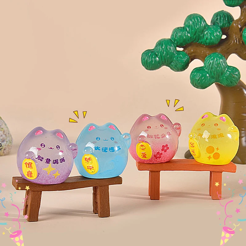 Светящаяся мини-смола маленький размер кукла Lucky Cat игрушки пейзаж бонсай