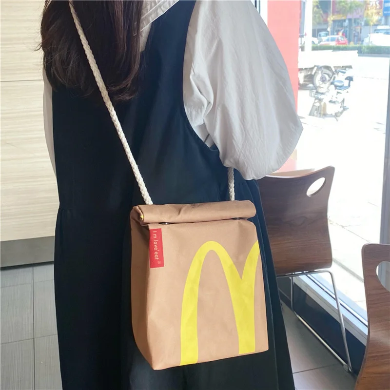 

2023 Cute Cartoon French Fries Packaging Bag Student Schoolbag Canvas Backpack Large Capacity School Bag Messenger Bag HandBags