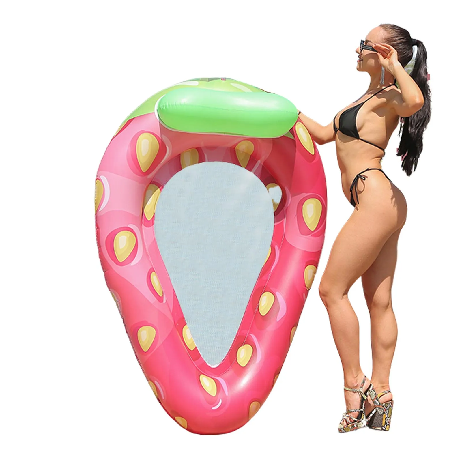 

145x145cm Inflatable Floating Row Strawberry Pool Float Summer PVC Water Hammock Beach Pool Party Float Lounger Chair