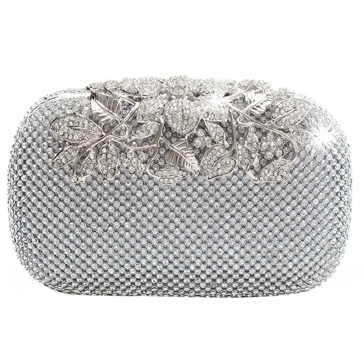 

Unique Clasp Silver Diamante Crystal Diamond Evening Bag Clutch Purse Party Bridal Prom