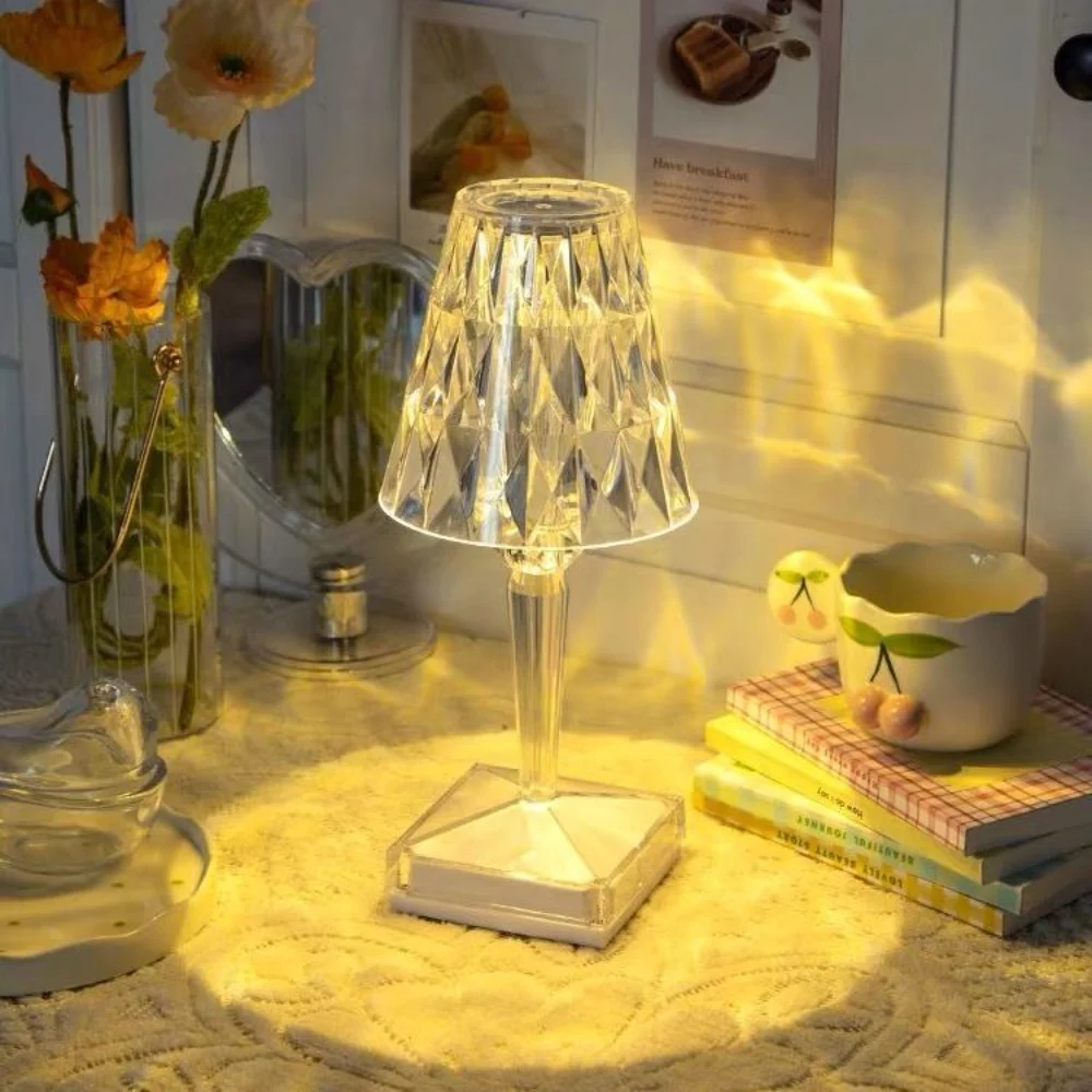 

Rechargeable Night Light USB Crystal Table Lamp Led Desk Lamp Home Decor Nights Lights Indoor Lighting Bedroom Lamps Decor