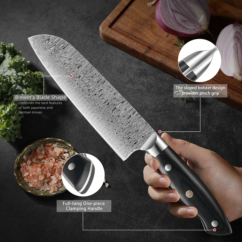 Кухонный нож шеф-повара сантоку 7 дюймов из нержавеющей стали очень острый