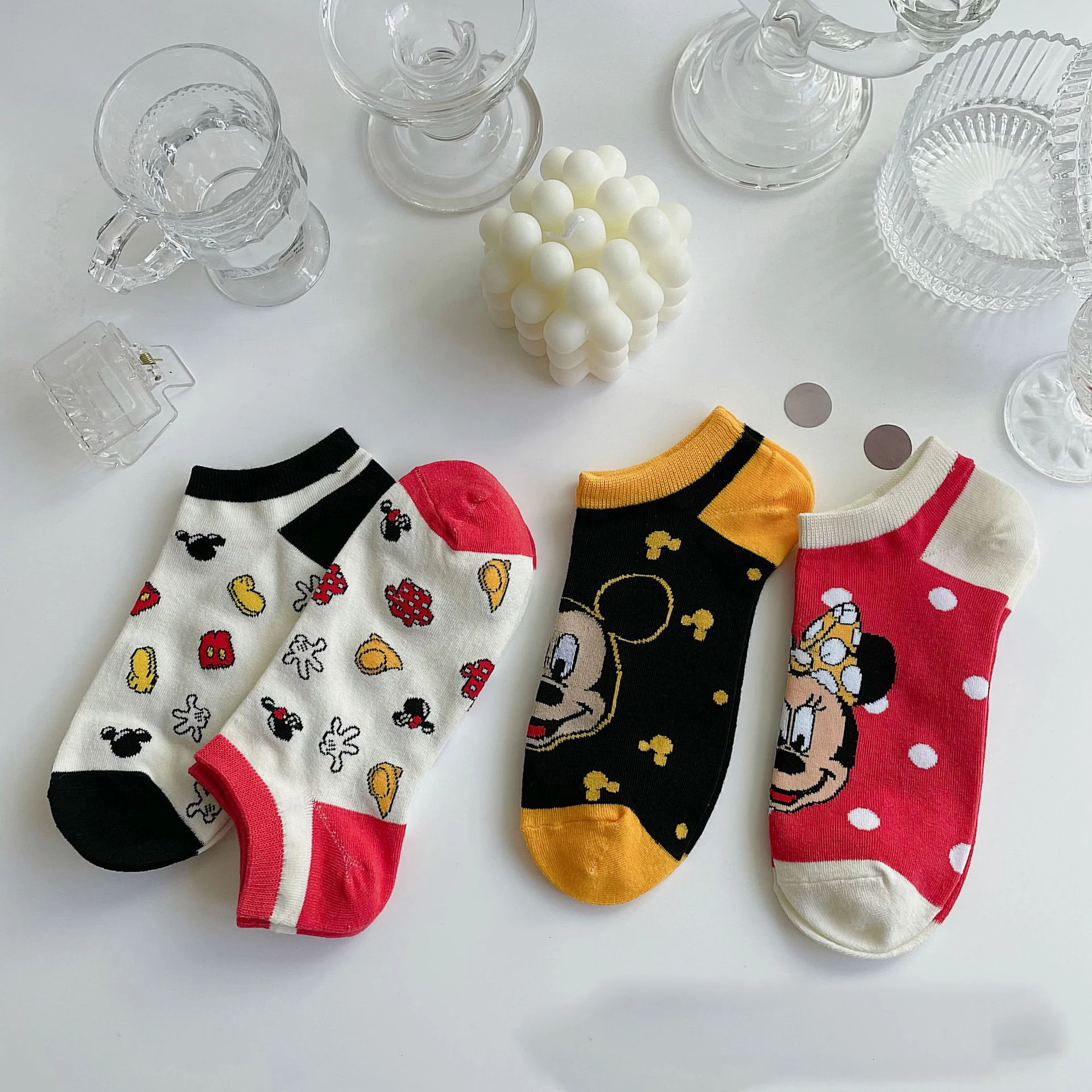 Женские короткие носки Disney милые хлопковые для девочек и мальчиков с Микки