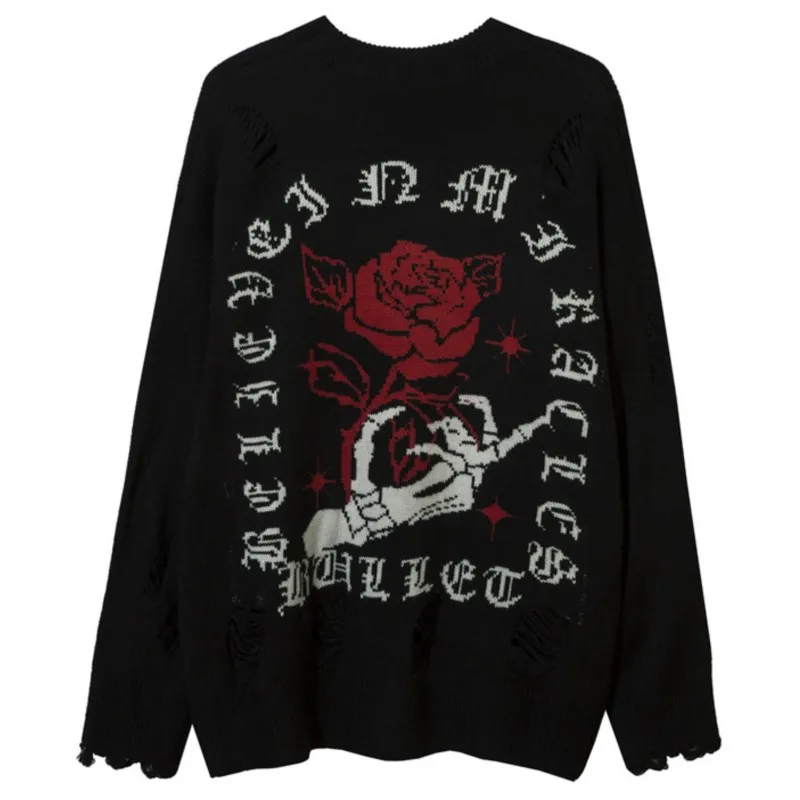 

2023 Autumn And Winter Man New Casual Korean High Street Hip Hop Sweater Fashion Jacquard O-Neck Letters Oversize Sweater