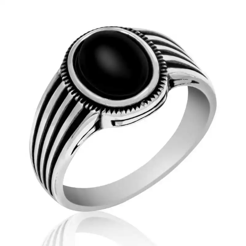 

Tevuli 925 Sterling Silver Black Stone Striped Men 'S Ring