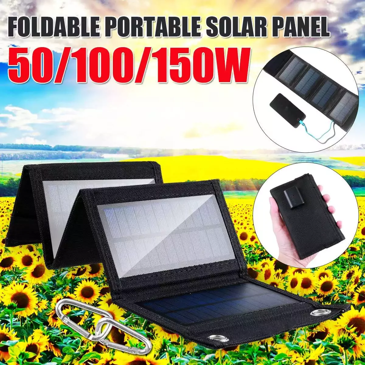 

NEW 150W Solar Panel 5V DC USB Port Outdoor Portable Mobile Battery Charger For Phone Car Yacht RV Lights Charging