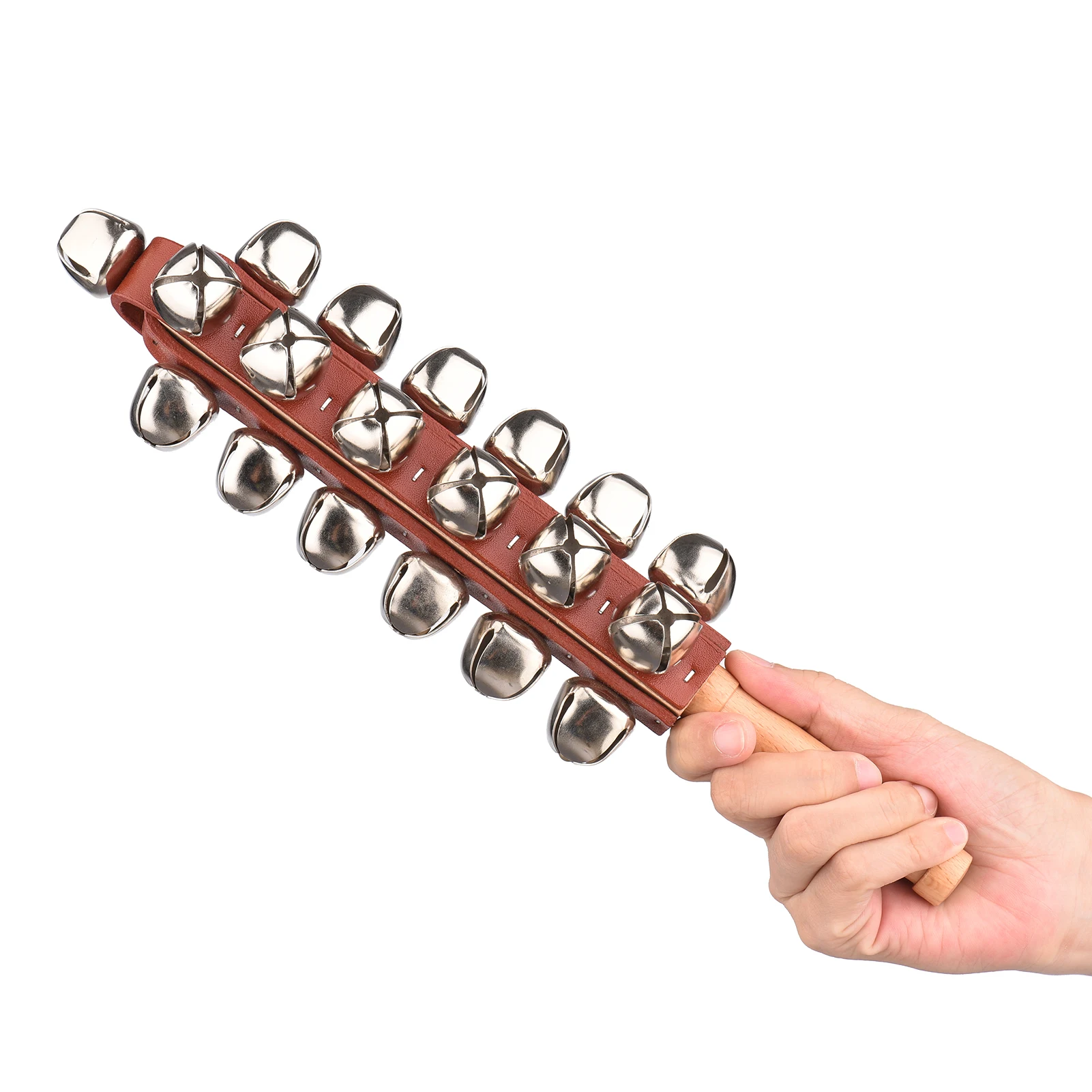 

Hand Jingle Bells Hand Sleigh Bells Wooden Shaker Jingle Bells Stick Musical Percussion Instrument Bells for Home Decoration