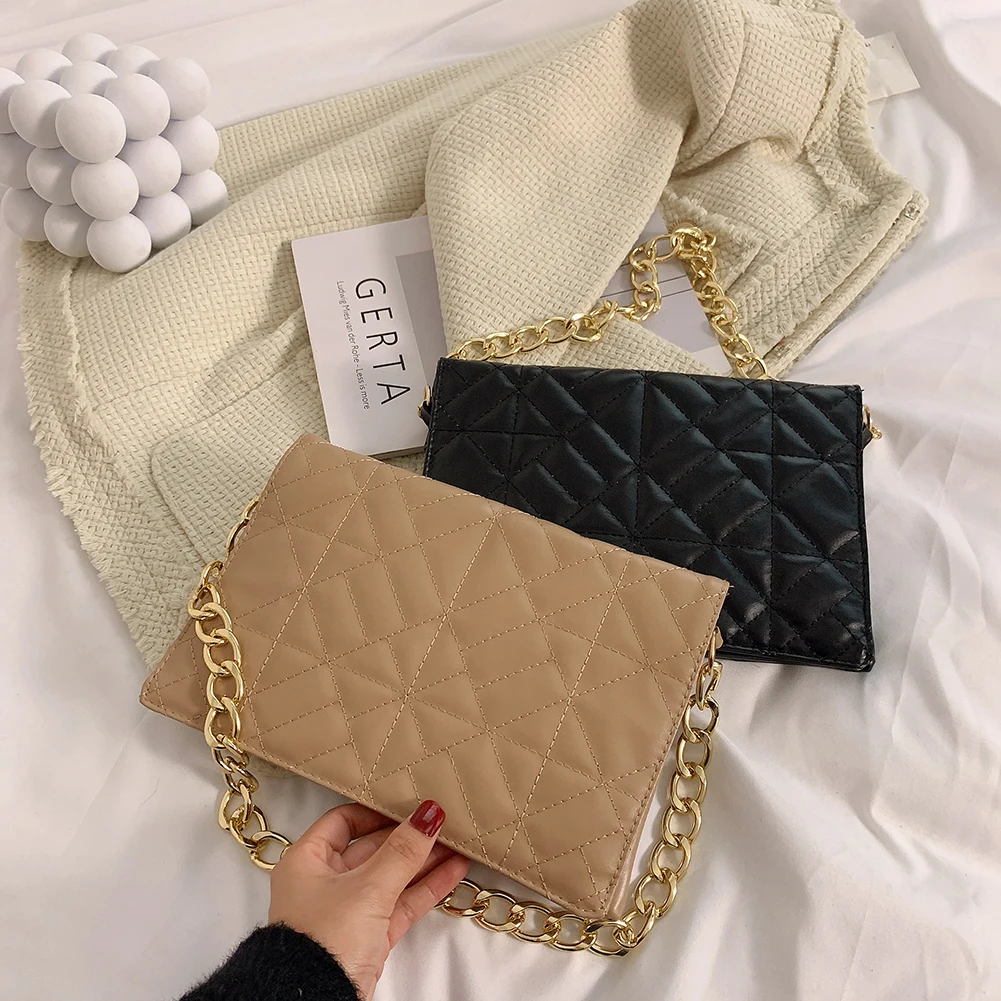 

Однотонные клетчатые сумки через плечо для женщин, модные маленькие Сумки из искусственной кожи с вышивкой и ниткой, женские сумки на плечо