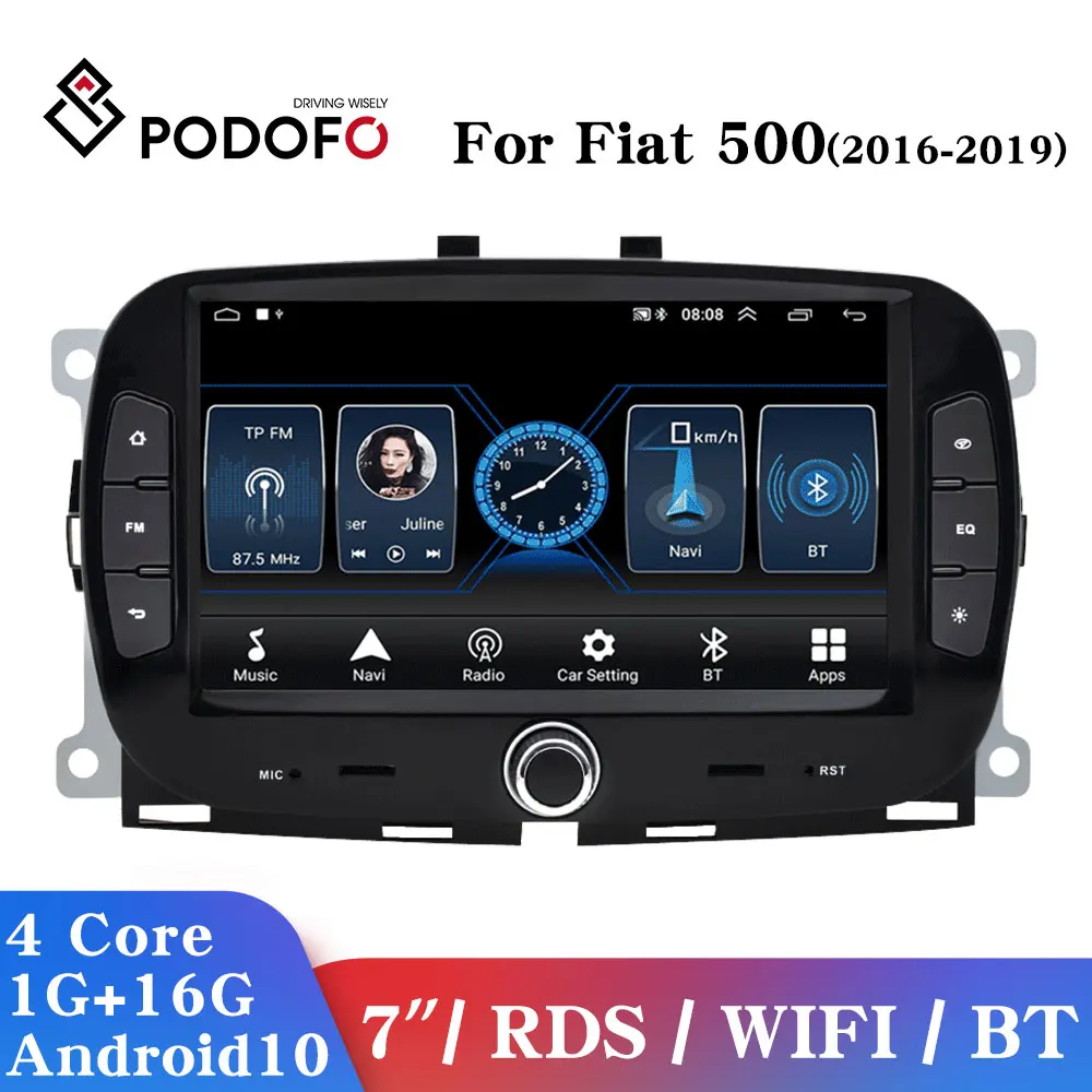 Podofo-reproductor Multimedia de vídeo para coche, dispositivo con sistema inteligente RDS, estéreo, unidad principal, Android, para Fiat 500 2016-2019, 7