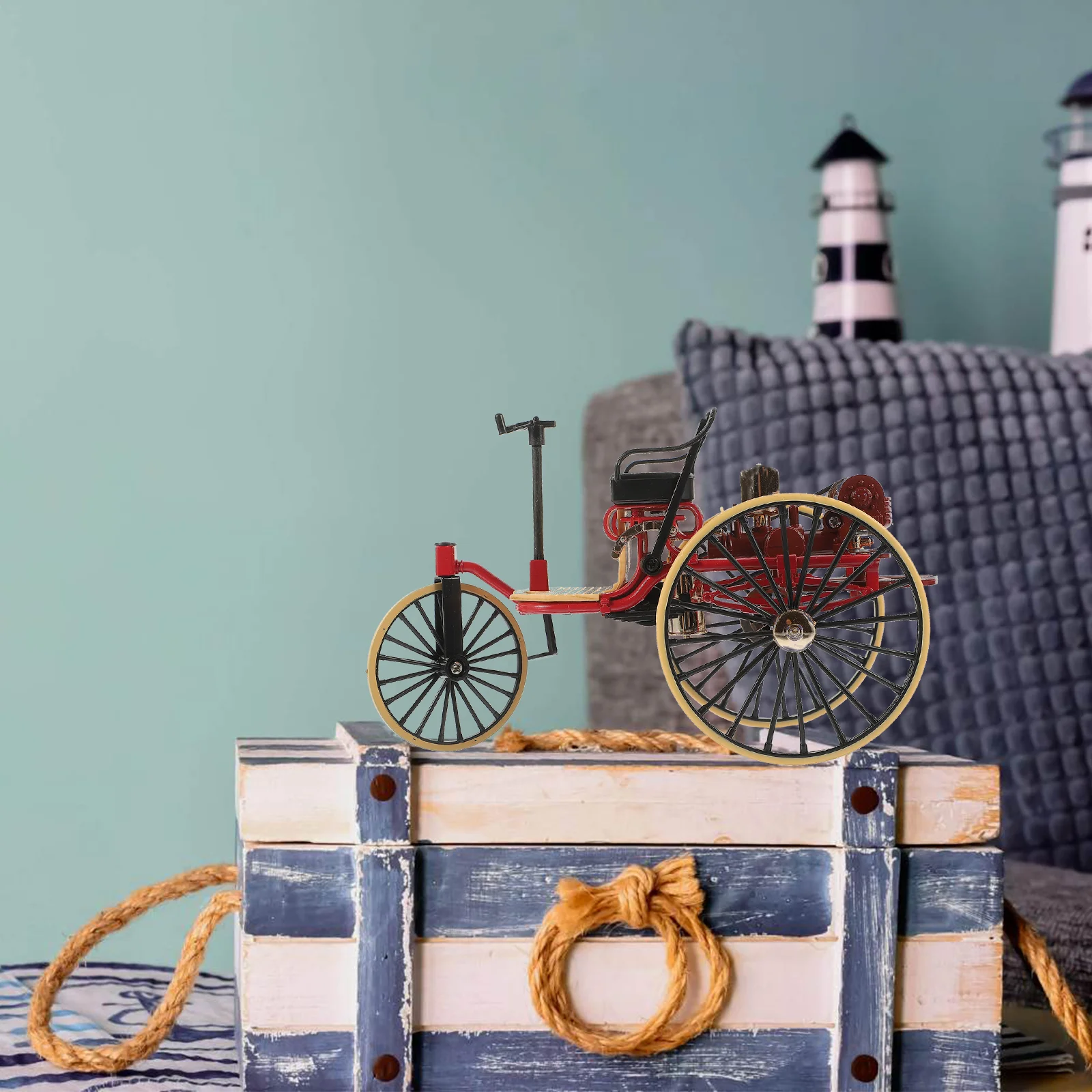 

Классические автомобили, винтажная модель, украшения для офиса и дома, фигурка трехколесного велосипеда из сплава