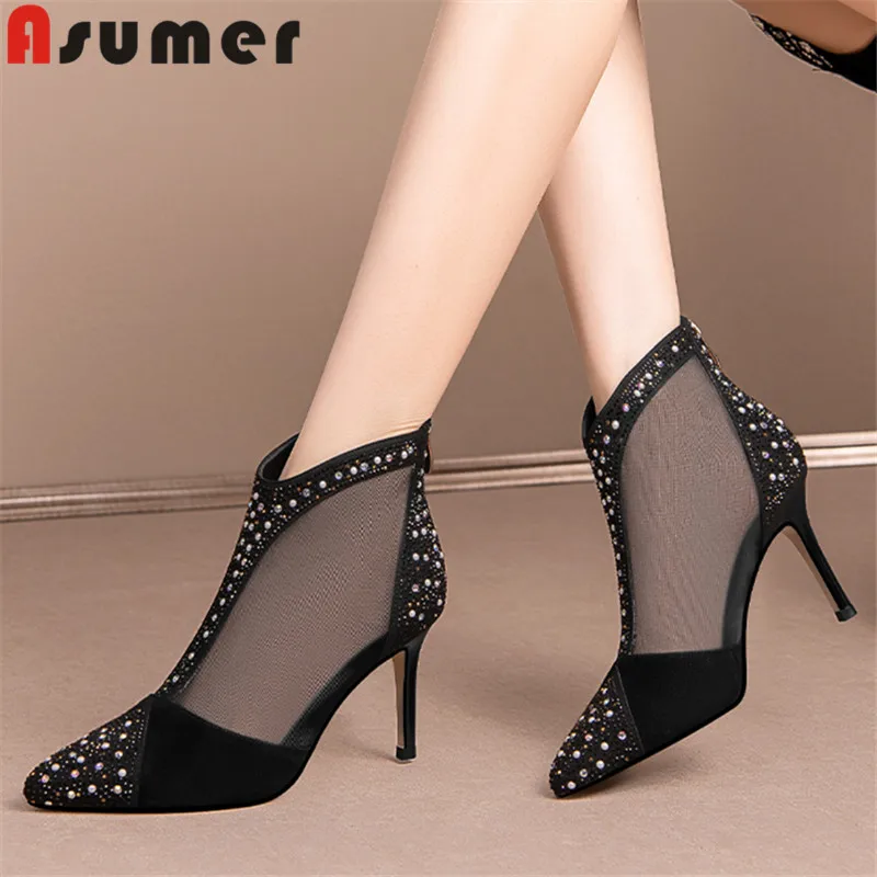 

Женские замшевые ботинки на молнии ASUMER, однотонные ботильоны на высоком тонком каблуке, лето 2022