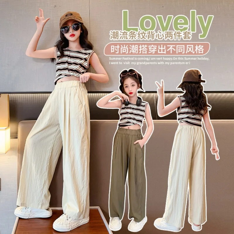 

Summer Girls Clothing Set Short Sleeve + Trousers 2Pieces Korea College Style Casual Suit 4-16 Years Children's Teenage Clothing