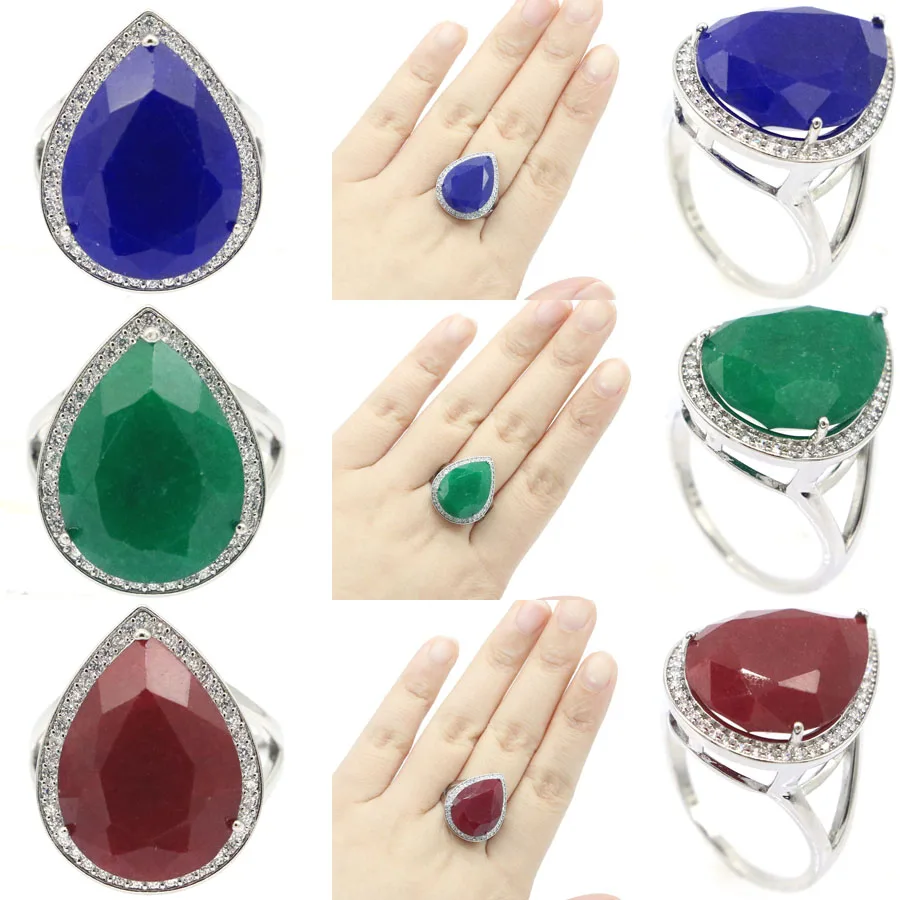 

8g 925 SOLID Sterling Silver Ring Big Gemstone Real Green Emerald Blue Sapphire Red Ruby CZ Women Dating Engagement