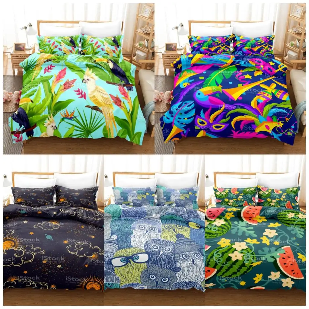 

3D Printed Watermelon parrot owl Art design Bedding Set Down Quilt Cover with Pillowcase Double SIngle King