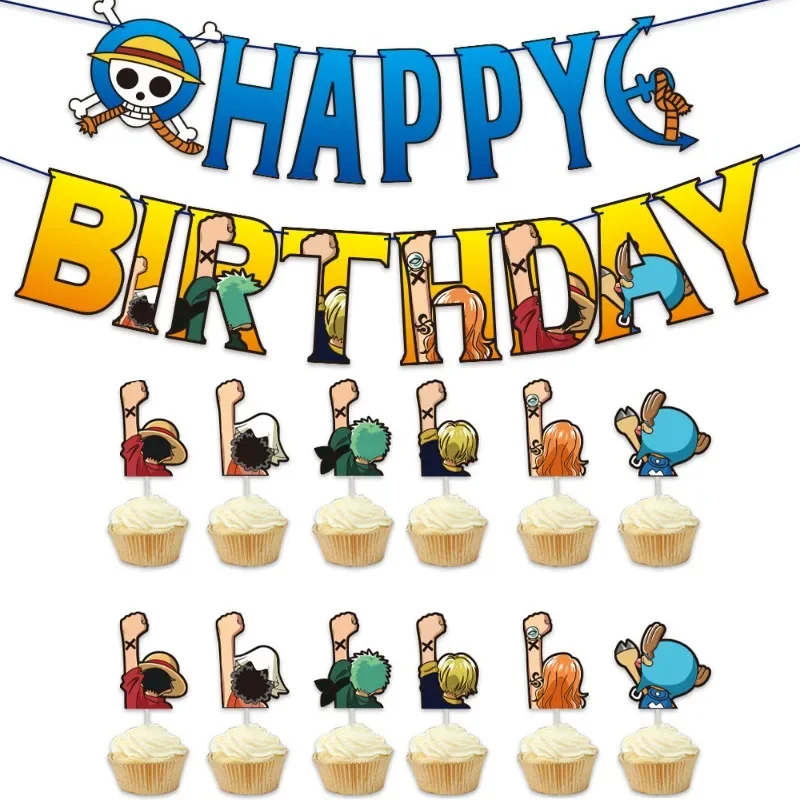Цельный баннер на день рождения Луффи шариковая веревка декор для вечеринки в