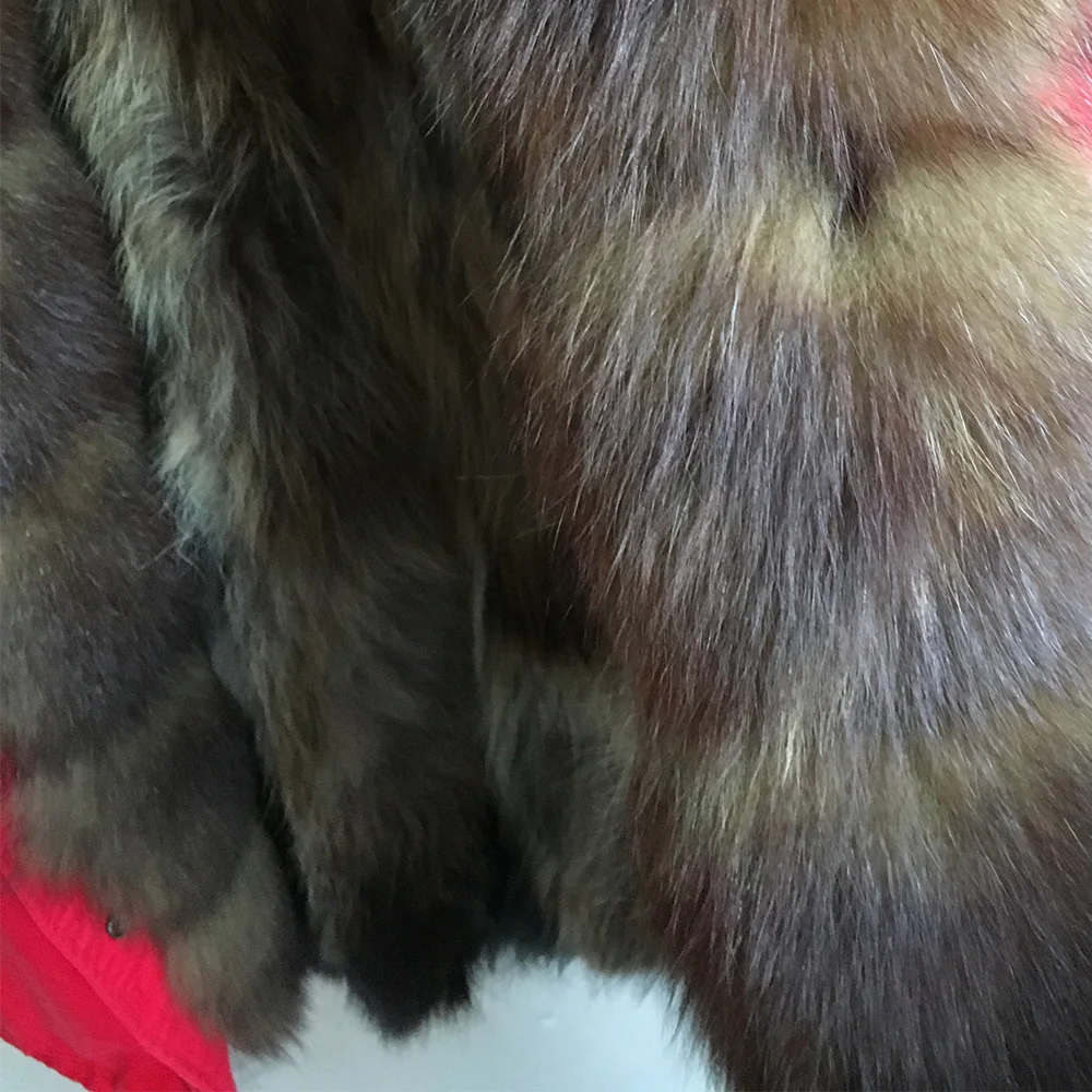 Winter Women Real Fur Coat Natural Raccoon Fur Lining  Jacket Long hooded With big fur collar Thick Warm black Parkas