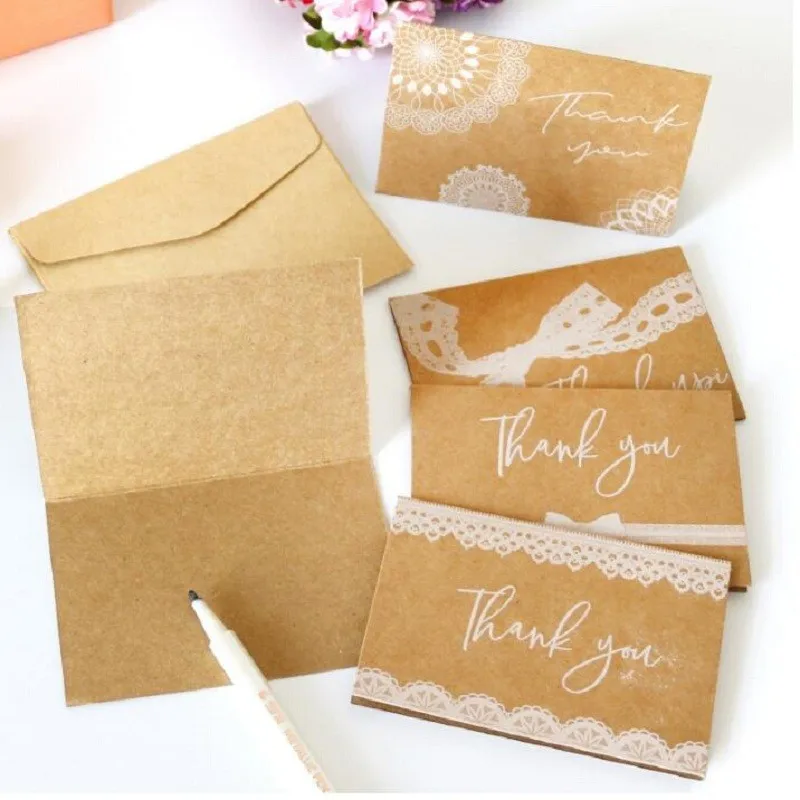 

1Pack Lace Thank you Envelope 11.5*8CM leather 6 stickers+6 envelopes+6 folded cards greeting card 10.5*7CM