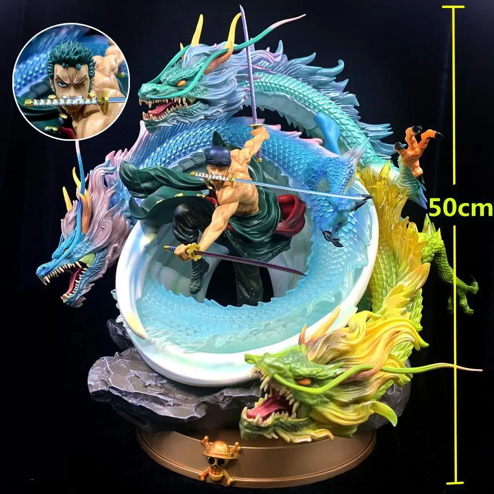 

50cm ONE PIECE Super Huge GK Roronoa Zoro Figure Santoryu 3 Dragons Tornado Two Head Figurines Collection Model Dolls