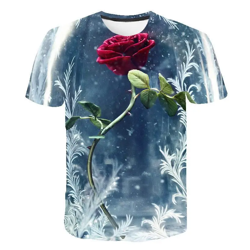 

2022 The Iatest Summer 3D Printed Rose Pattern T -Shirt, Men's Casual Fashion And Comfortable Clothing Short Sleeves.